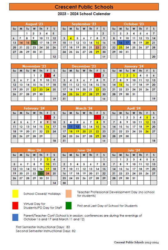 School Calendar Crescent Public Schools